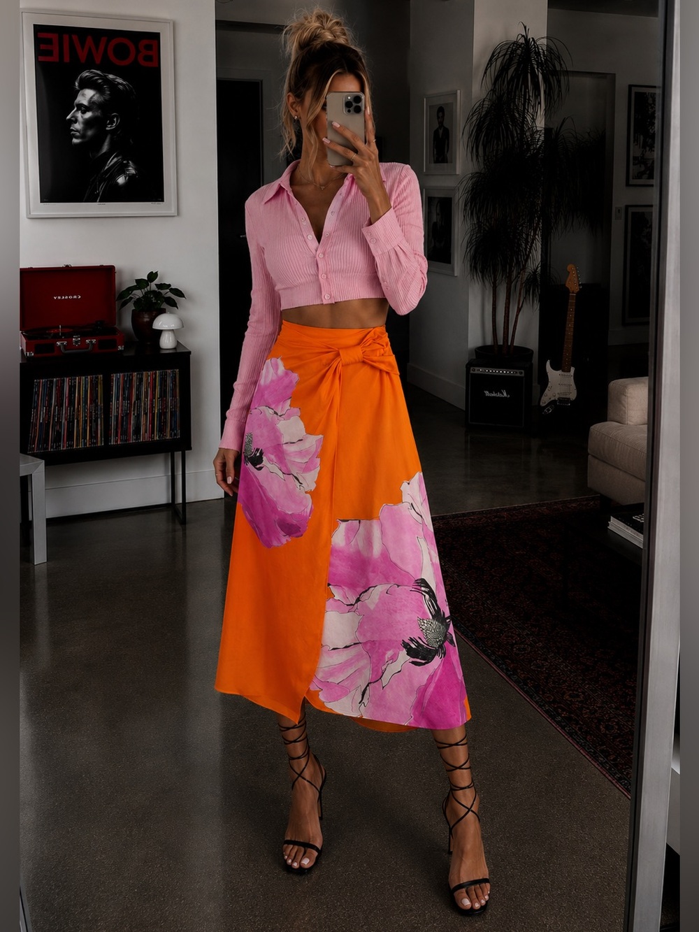 Ted Baker Bethhie Floral Gathered Asymmetric Twist Detail Slip Wrap Midi Skirt